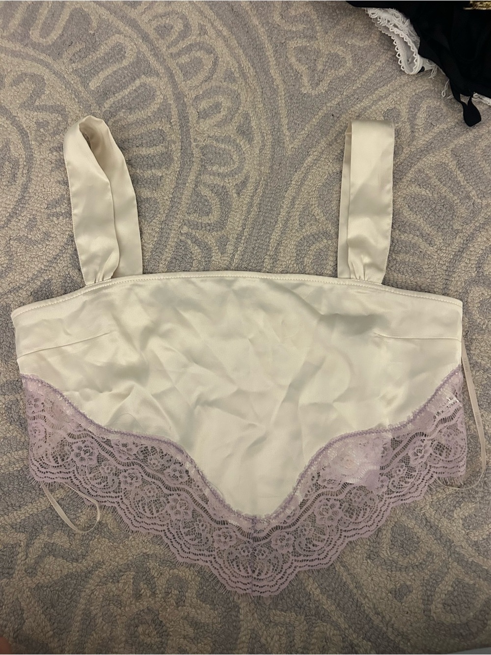 Forever 21 White Satin Crop Cami with Lavender Lace Trim